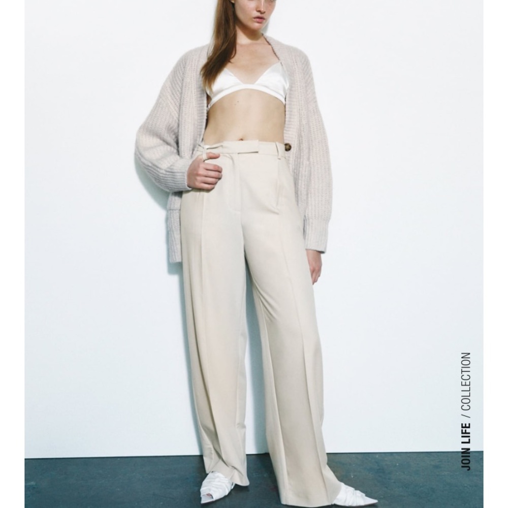 Off white cream full length menswear style pants / trousers